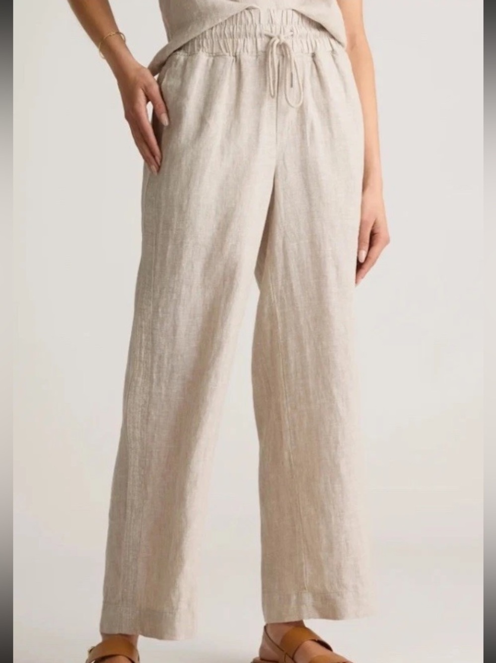 NWT! Quince Women Sz XS Flax 100% European Linen Drawstring Wide Leg Pants Beige